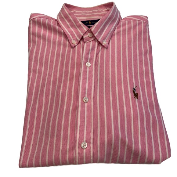 Ralph Lauren Shirt Men’s Knit Oxford Button Down Pink/white Striped Sz Large - Picture 1 of 10